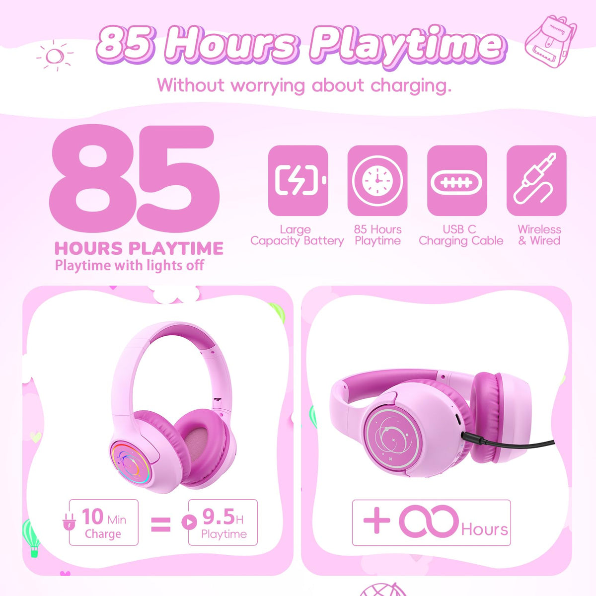 Botesty Sound headphones displaying colorful LED lights during music time