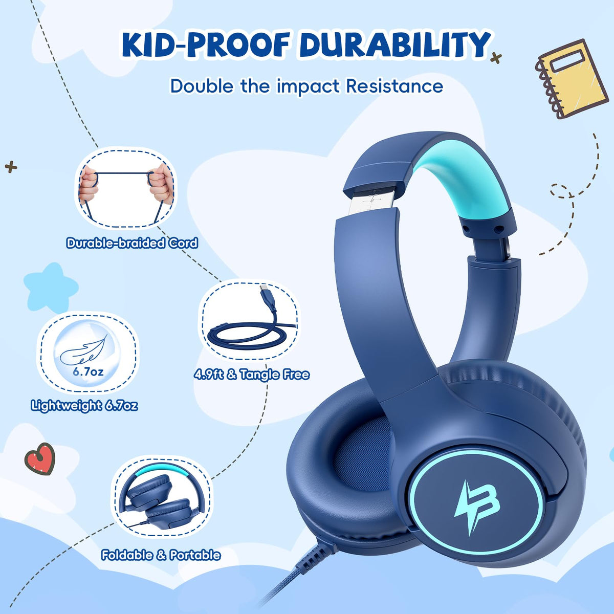 Built-in microphone and inline controls support online learning and calls.