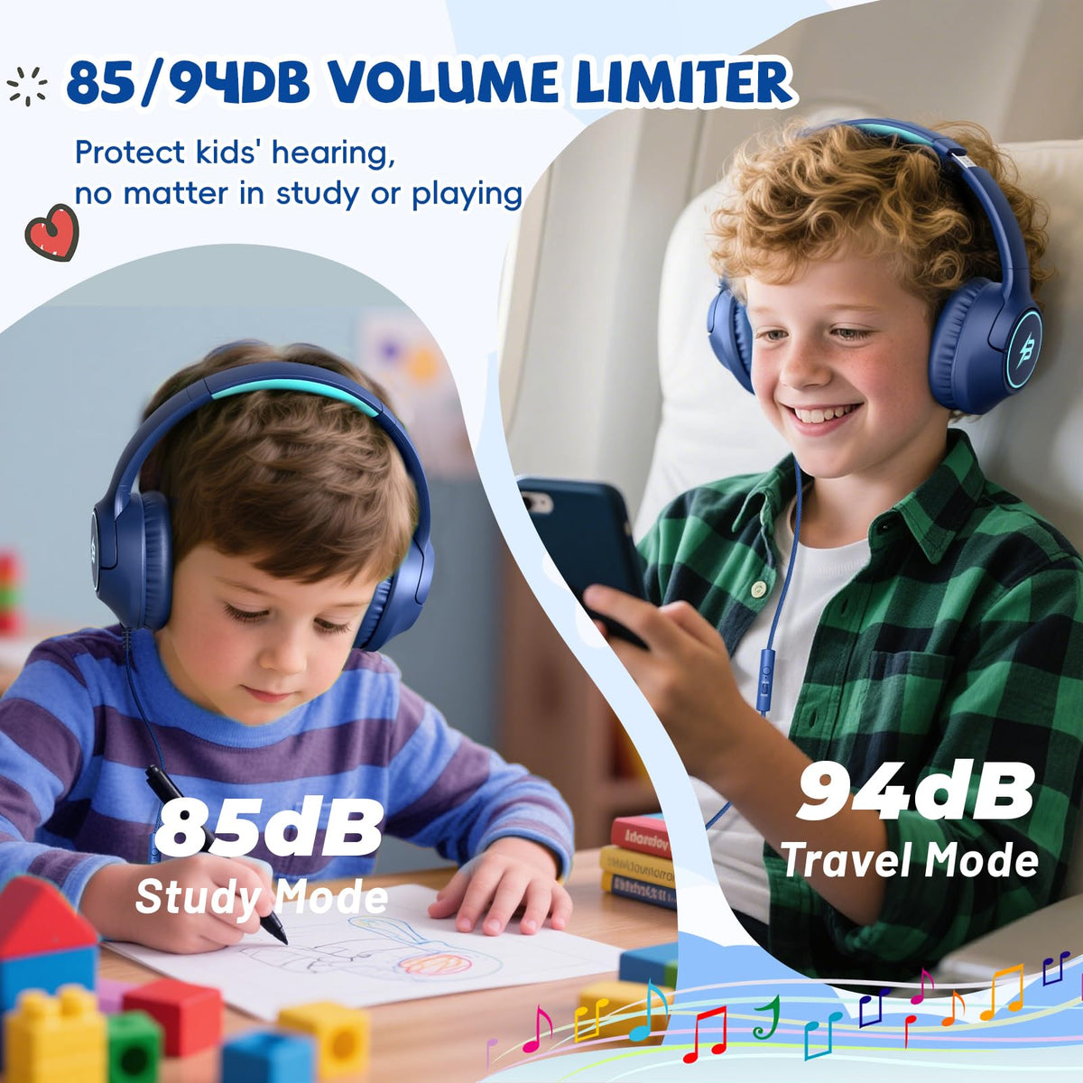 Botesty Sound kids headphones navy blue folded for compact storage during travel.