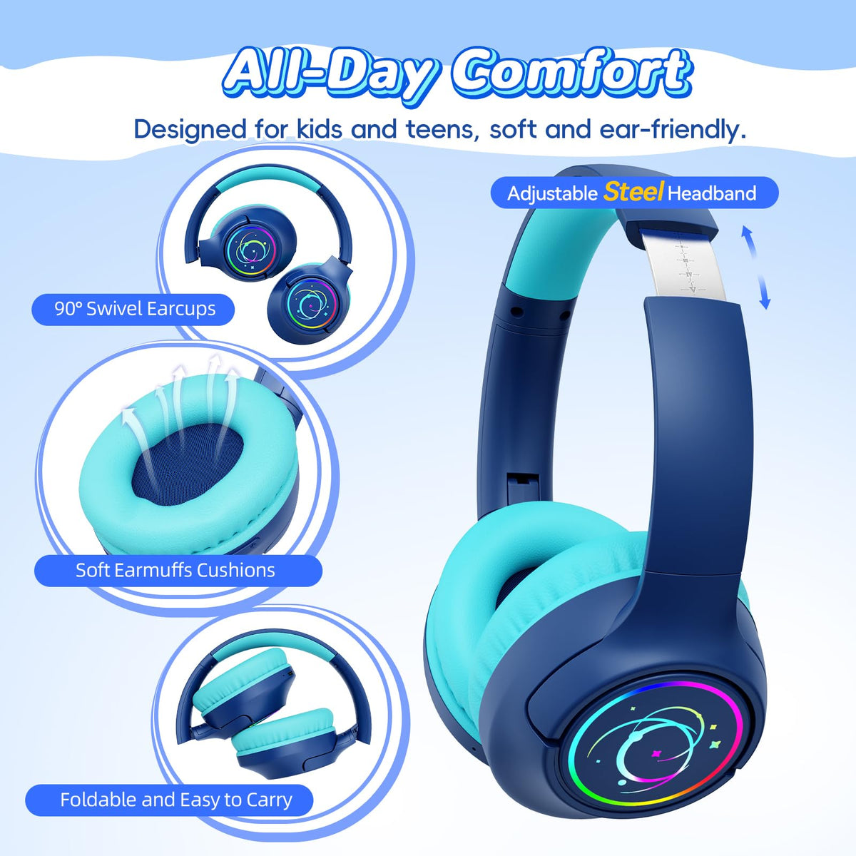Botesty Sound navy blue headphones with USB-C fast charging
