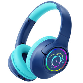 Botesty Sound Kids headphones navy blue front view with LED lights for fun listening