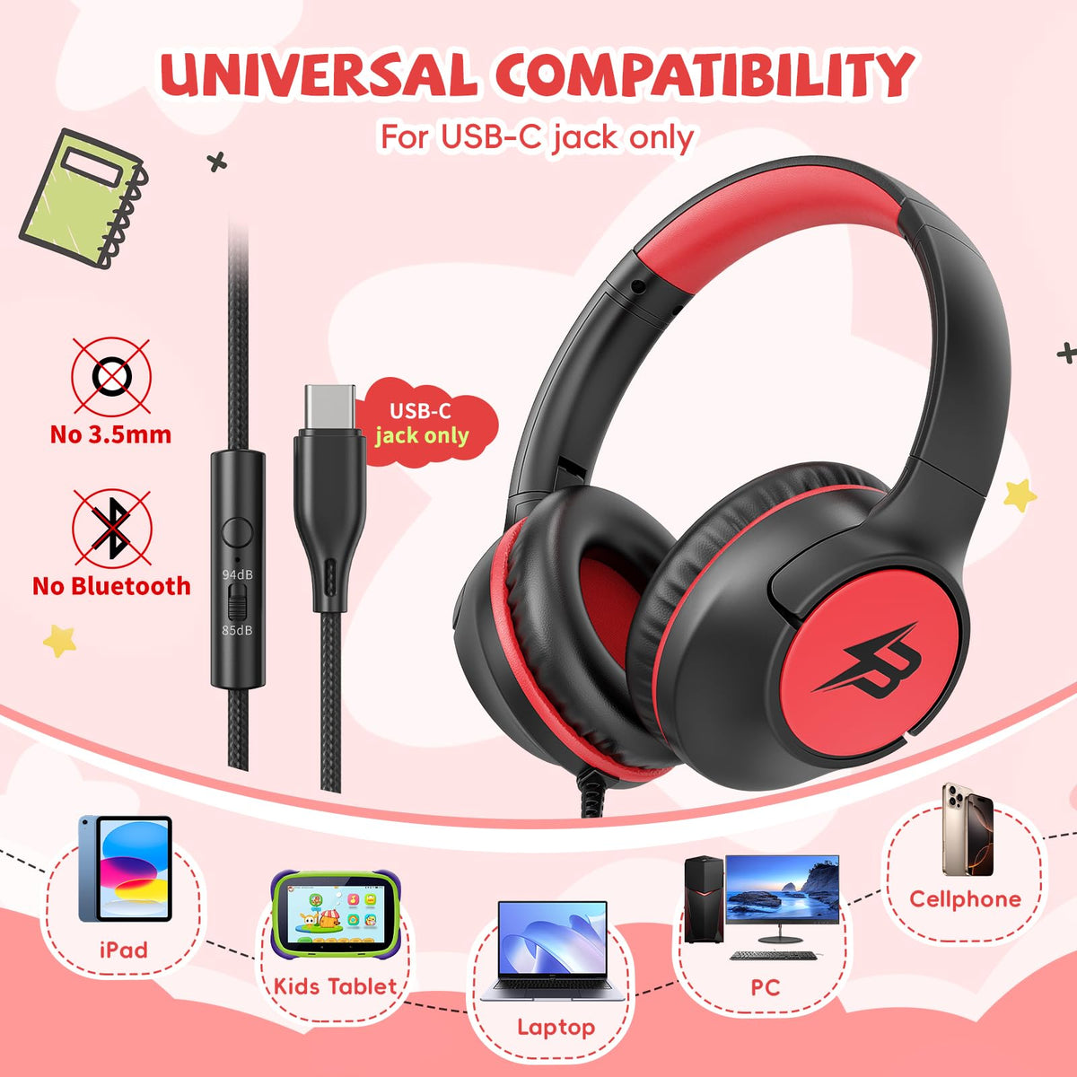 Botesty Sound over-ear kids headphones with soft cushions for comfortable all-day wear