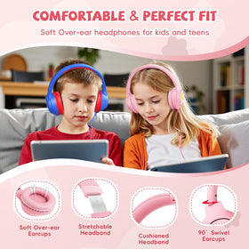Botesty Sound pink headphones 90-degree swivel for a personalized fit