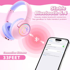 Botesty Sound pink kids headphones include a 3.5 mm AUX cable for wired listening.