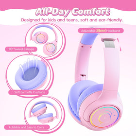 Botesty Sound pink kids headphones with Bluetooth 5.4 and built-in mic for calls and learning.