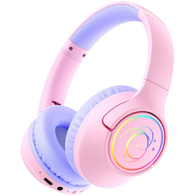 Botesty Sound pink kids headphones with LED lights enhance music time for travel.