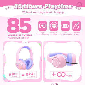 Botesty Sound pink kids headphones with rotatable ear cups for a comfortable fit.