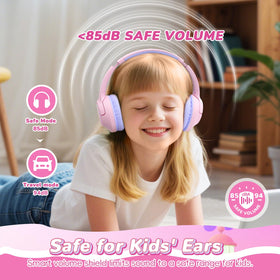 Botesty Sound pink kids headphones with adjustable 85dB/94dB volume limits for safe listening.