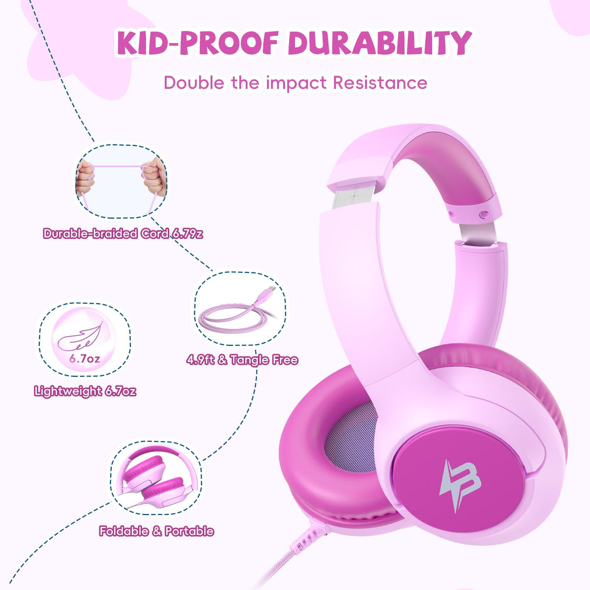 Botesty Sound Kids Headphones USB-C 40mm drivers, clear stereo for study