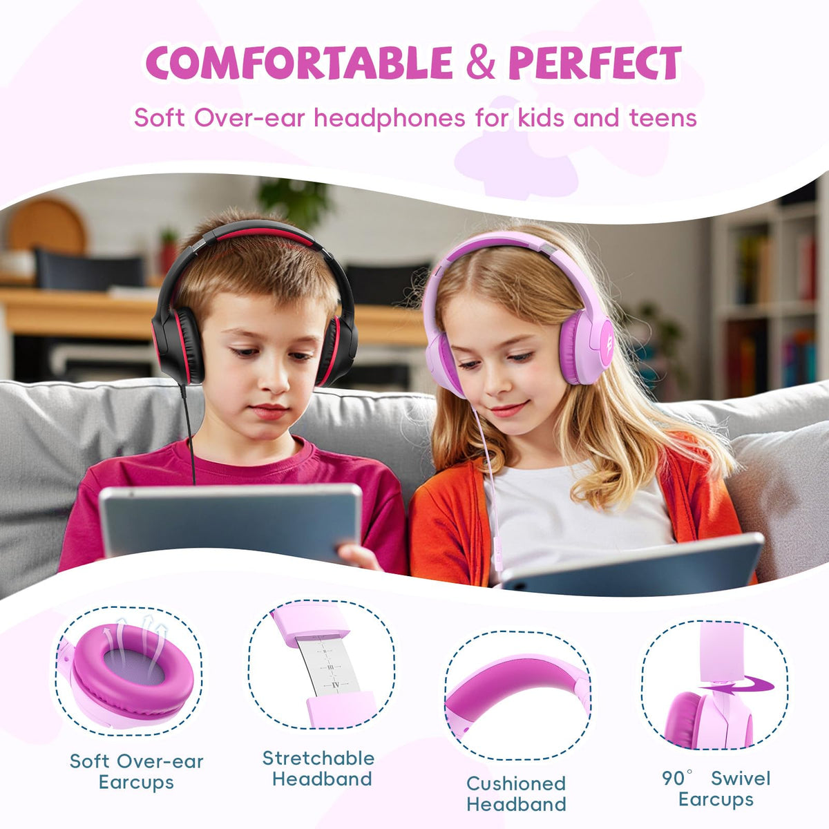 Botesty Sound Kids Headphones USB-C over-ear, comfortable all-day wear