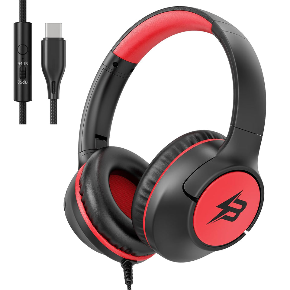 Botesty Sound kids headphones with USB-C plug, foldable design for travel and classroom use
