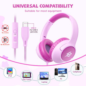 Botesty Sound Kids Headphones USB-C volume-85-94, promotes safe listening in study