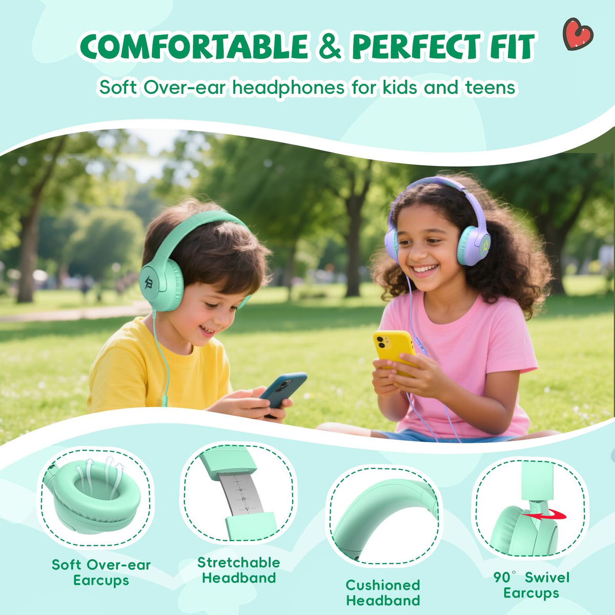 Botesty Sound kids headphones 85/94dB volume limit for safe listening during study or travel