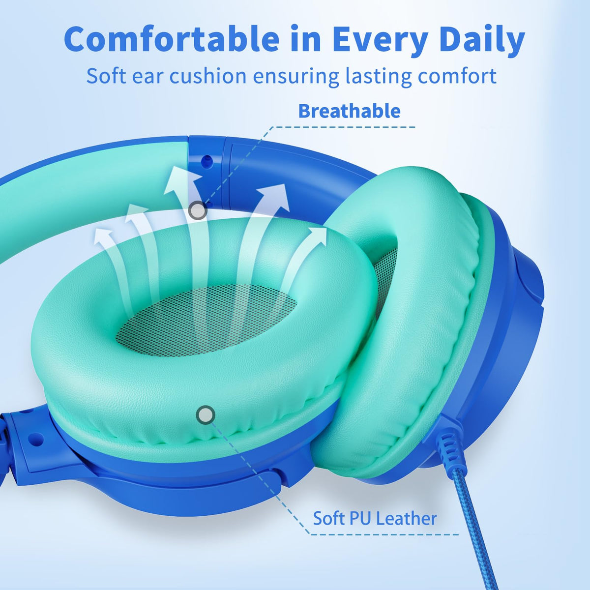 Botesty Sound wired headphones adjustable headband for a comfortable fit.