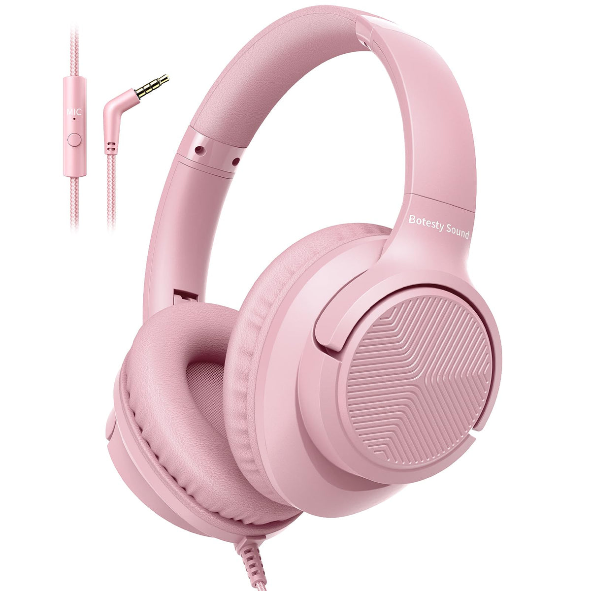 Botesty Sound wired headphones with mic in folded design for portable travel and quick calls.