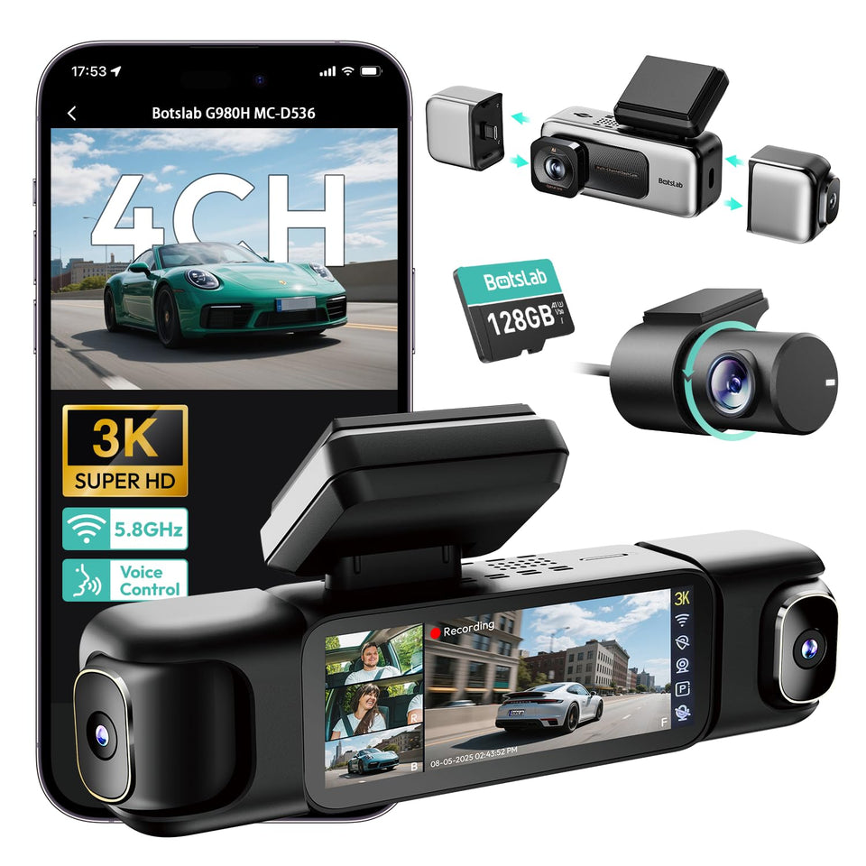 BOTSLAB 3K 4-Channel dash cam front view captures clear license plates at night