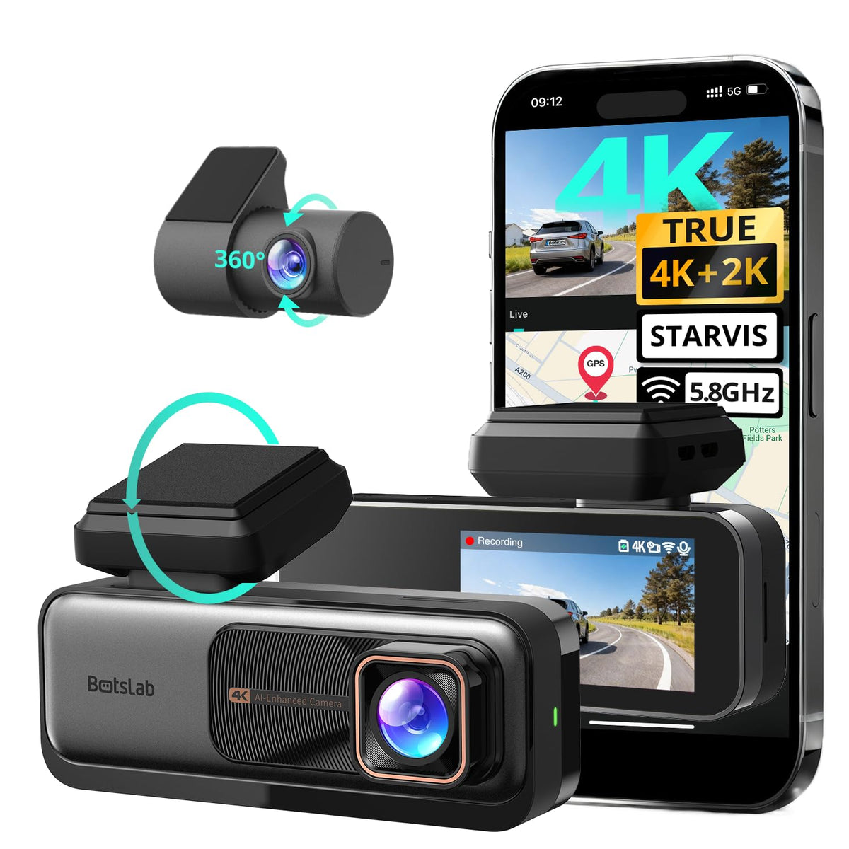 BOTSLAB 4K dash cam front view with wide-angle capture for detailed daytime footage