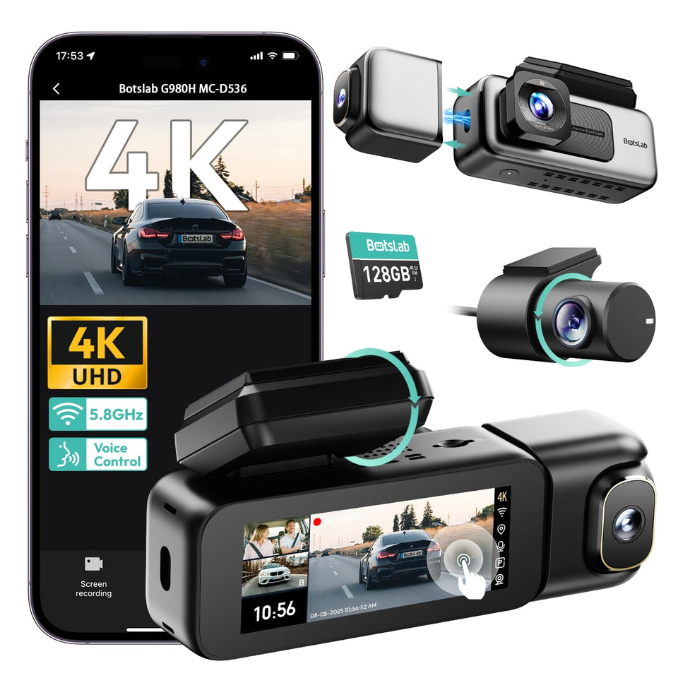 BOTSLAB 4K front camera with 3-channel view for broad road footage and evidence