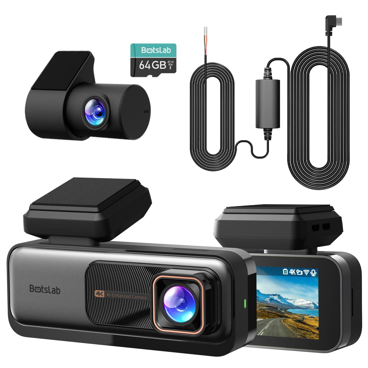 BOTSLAB 4K front dashcam captures sharp daytime footage with wide 170° view.