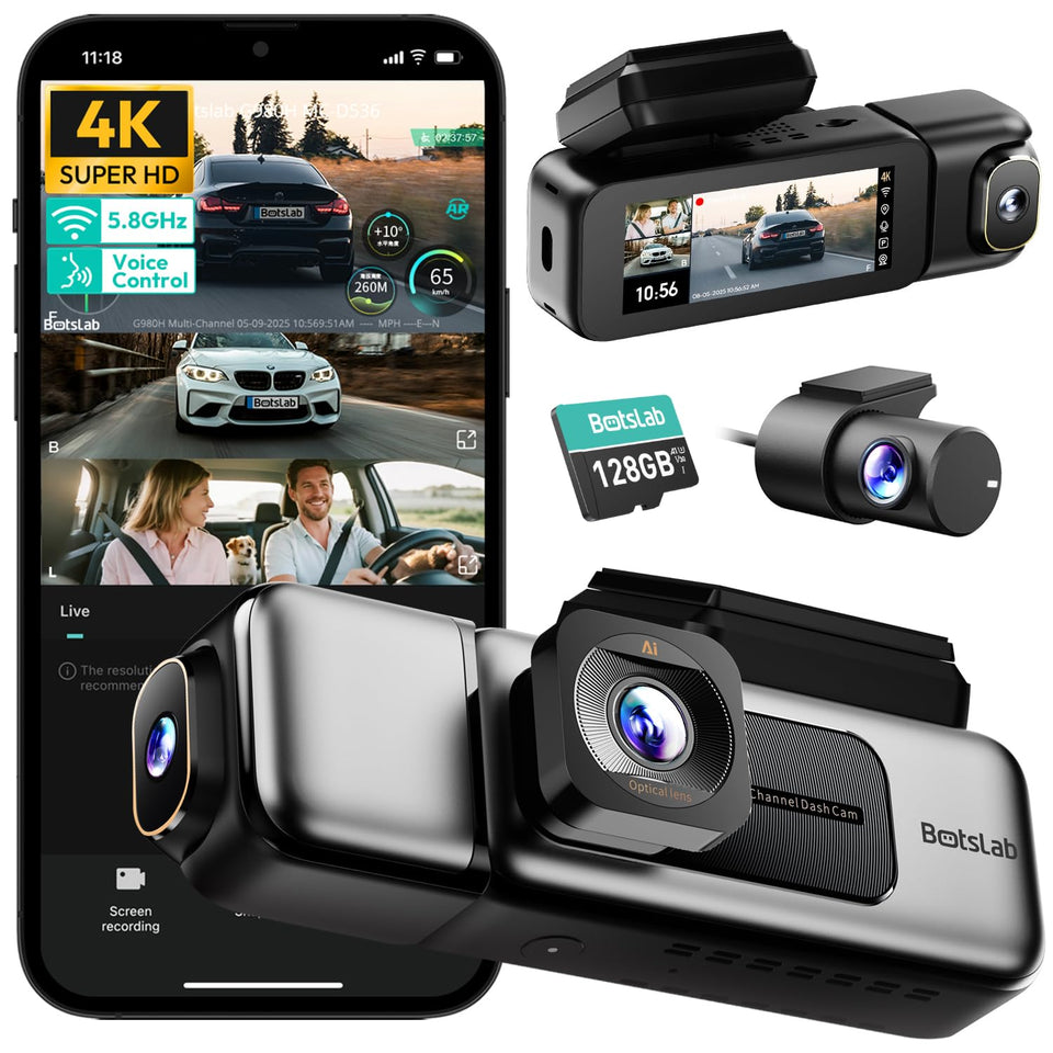 BOTSLAB 4K front-side-rear dashcam captures license plates clearly, even at night.