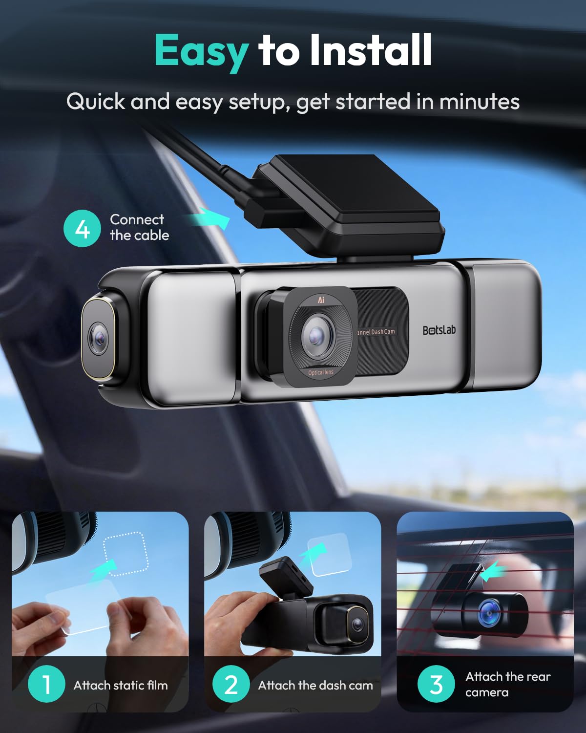 BOTSLAB dash cam kit includes free 128GB card and static mounts