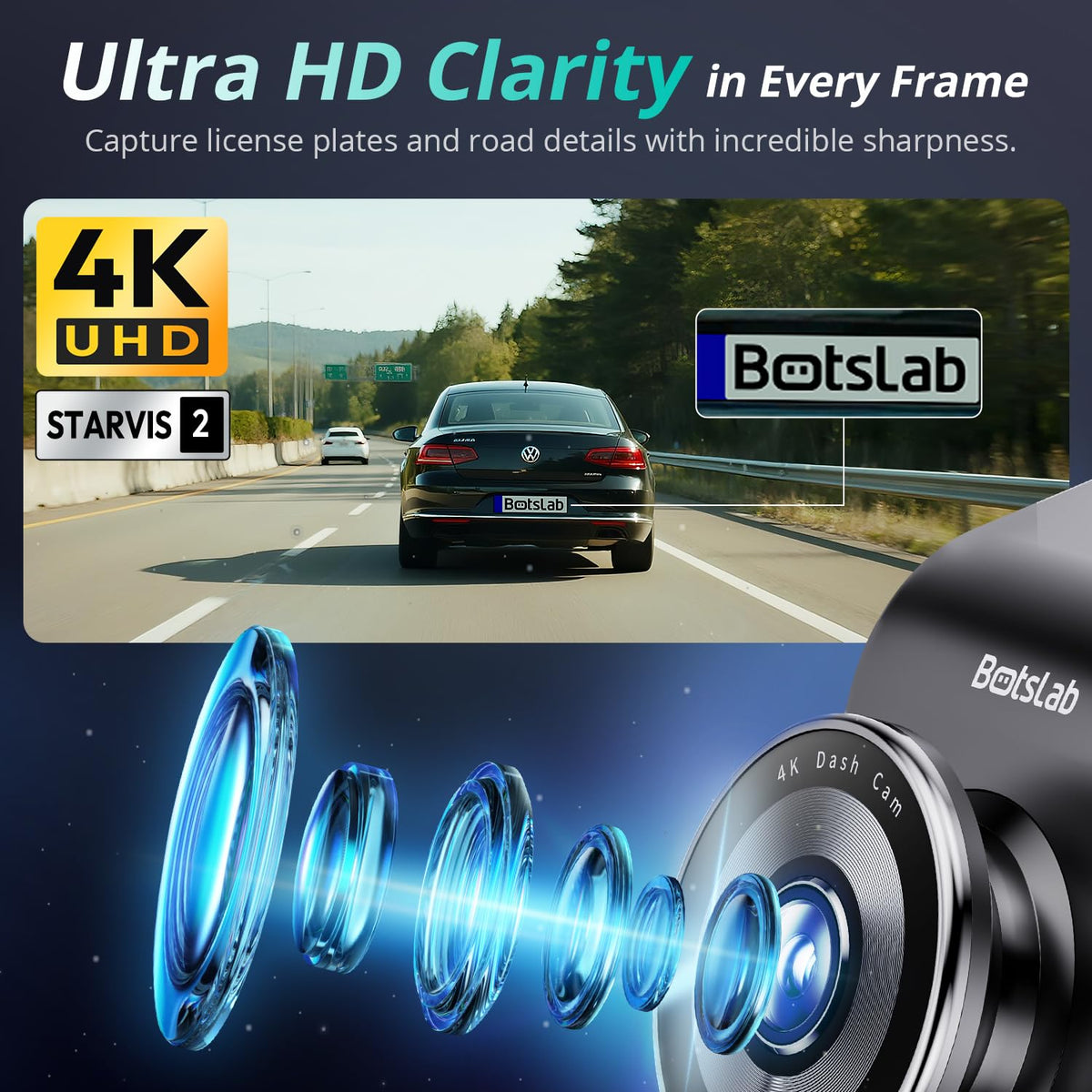 BOTSLAB dashcam 170-degree wide-angle for broader road coverage and safer lane monitoring