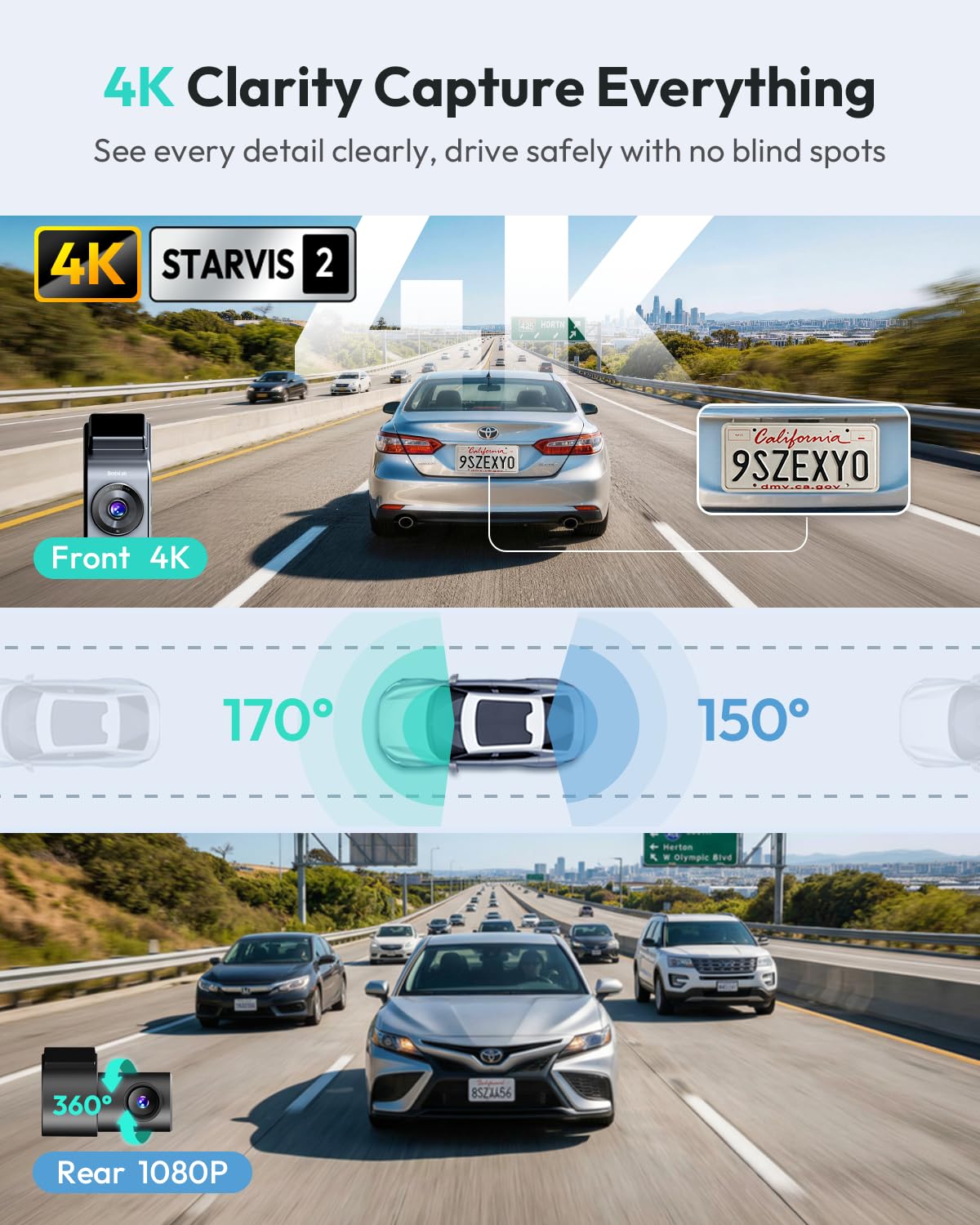 BOTSLAB G300 PLUS rear 1080p camera records rear traffic and license plates