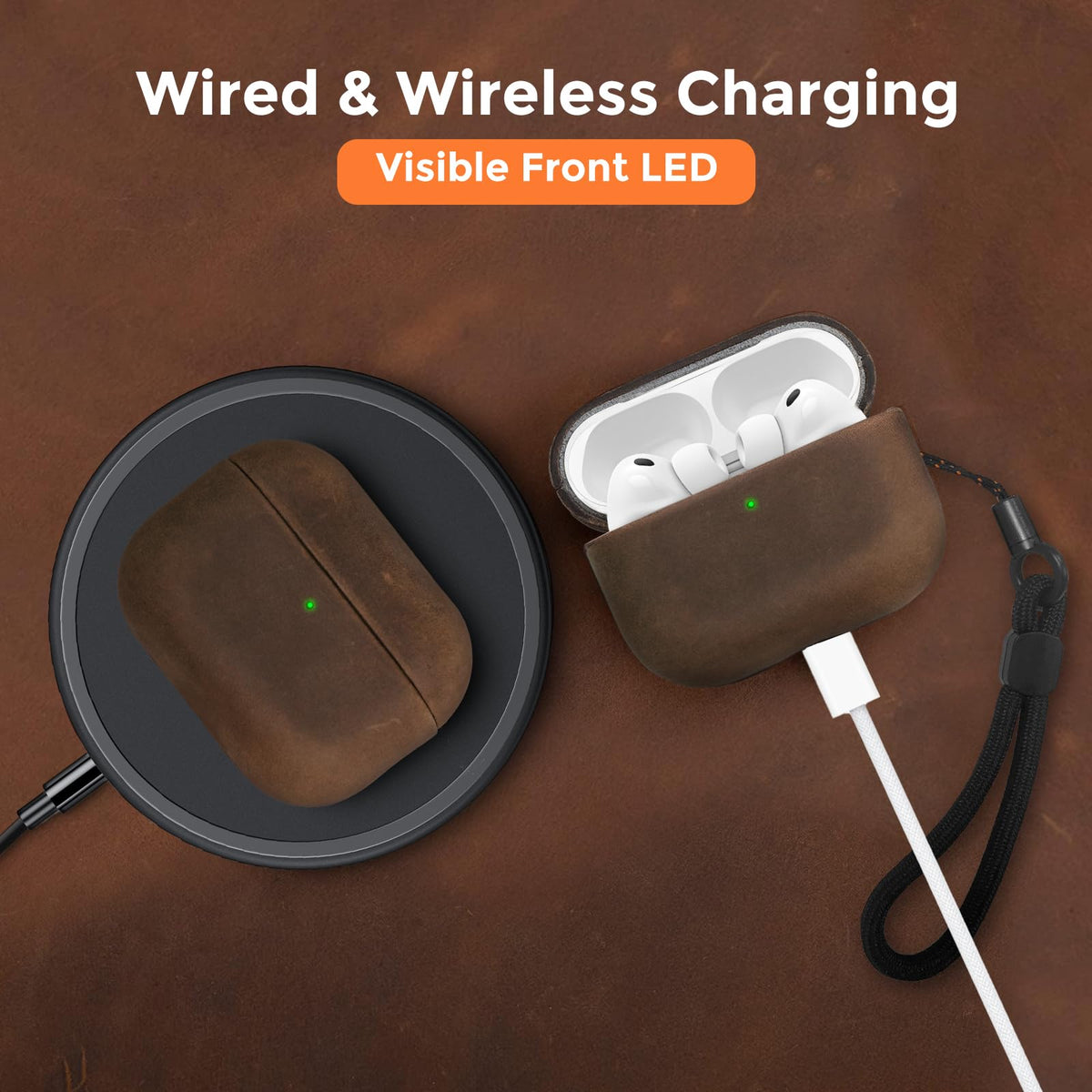 Bouixel case with front LED visible while charging for easy status checks