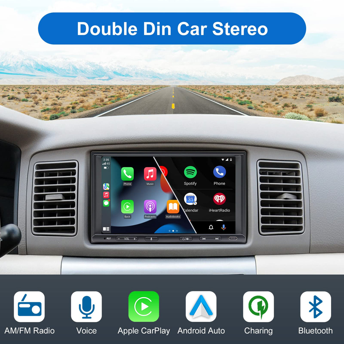 Bouwoima doubledin Android Auto screen enabling voice-assisted driving and in-car apps.