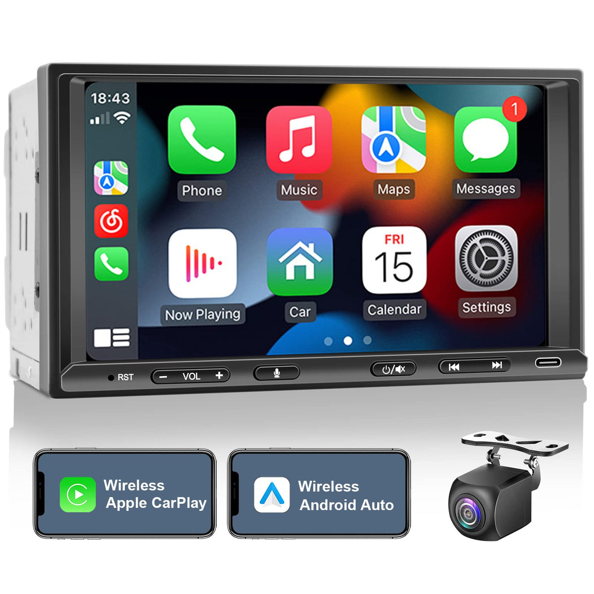 Bouwoima doubledin car stereo with Apple CarPlay display for hands-free calls and navigation.