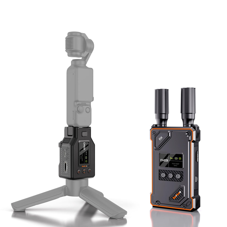 BovBox Pocket3 wireless HDMI transmitter front view for seamless live streaming.
