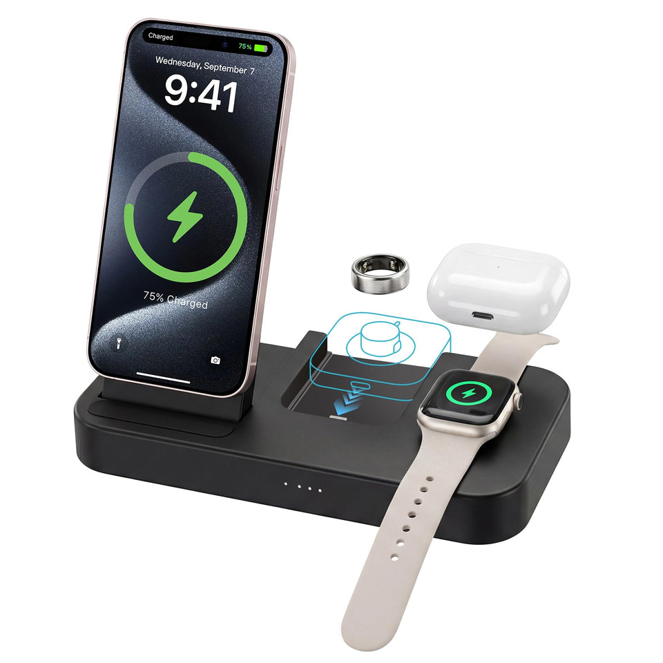 BOVIPO 4-in-1 charger front view for a tidy desk and quick device charging.
