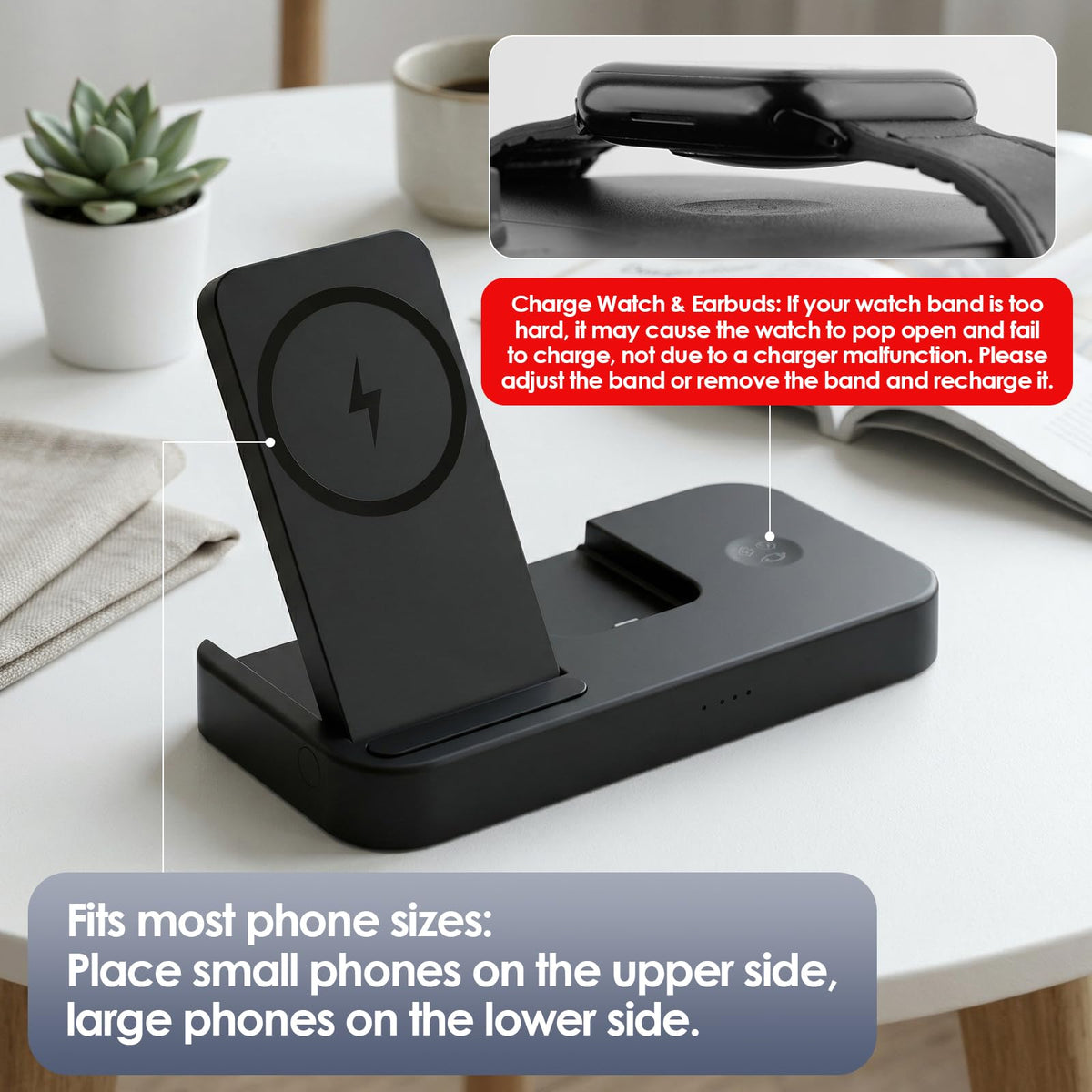 BOVIPO 4-in-1 charger phone charging spot with magnetic alignment for easy iPhone power.