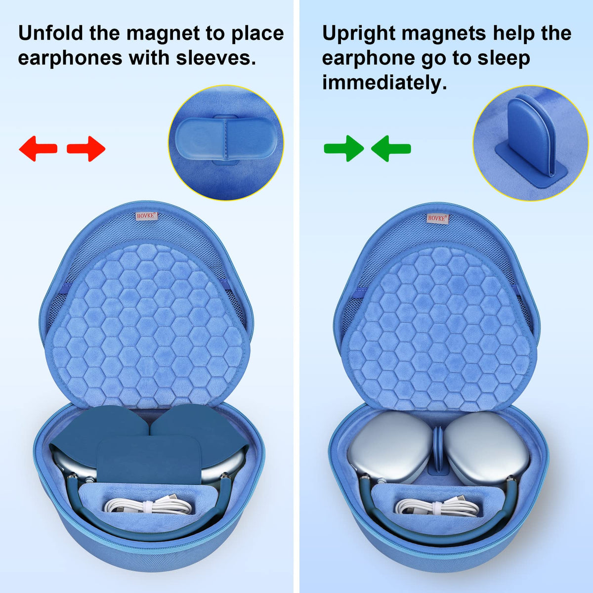 Internal mesh pocket in the BOVKE case stores cables and chargers