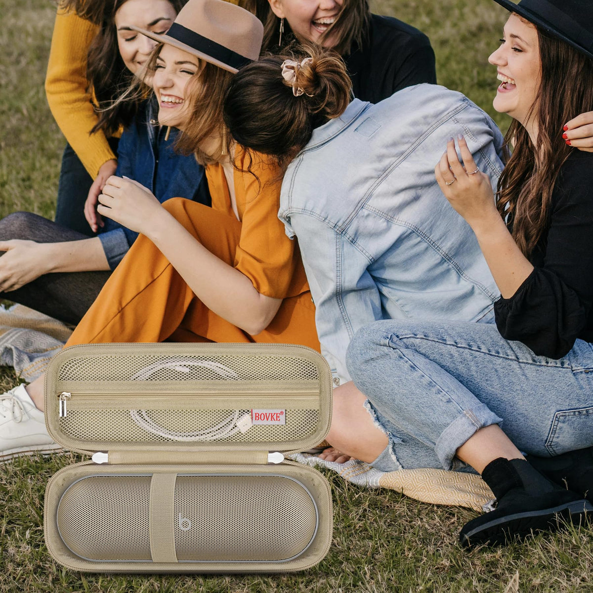 BOVKE Beats Pill carrying case champagne gold option adds chic travel gear.