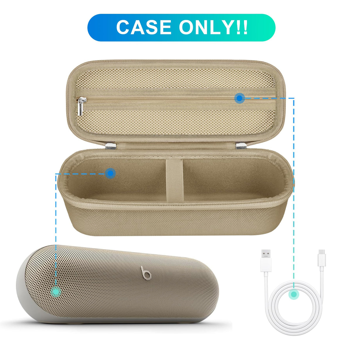 BOVKE Beats Pill carrying case EVA shell protects against bumps and drops.