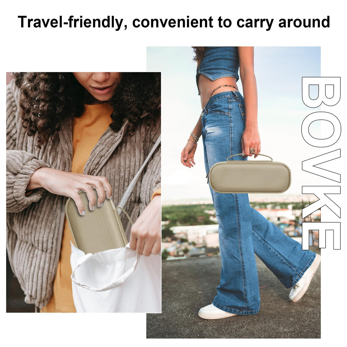 BOVKE Beats Pill carrying case mesh pocket holds chargers and cables.