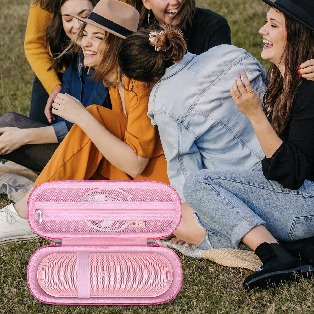 BOVKE pink Beats Pill case travel-ready for trips and hikes