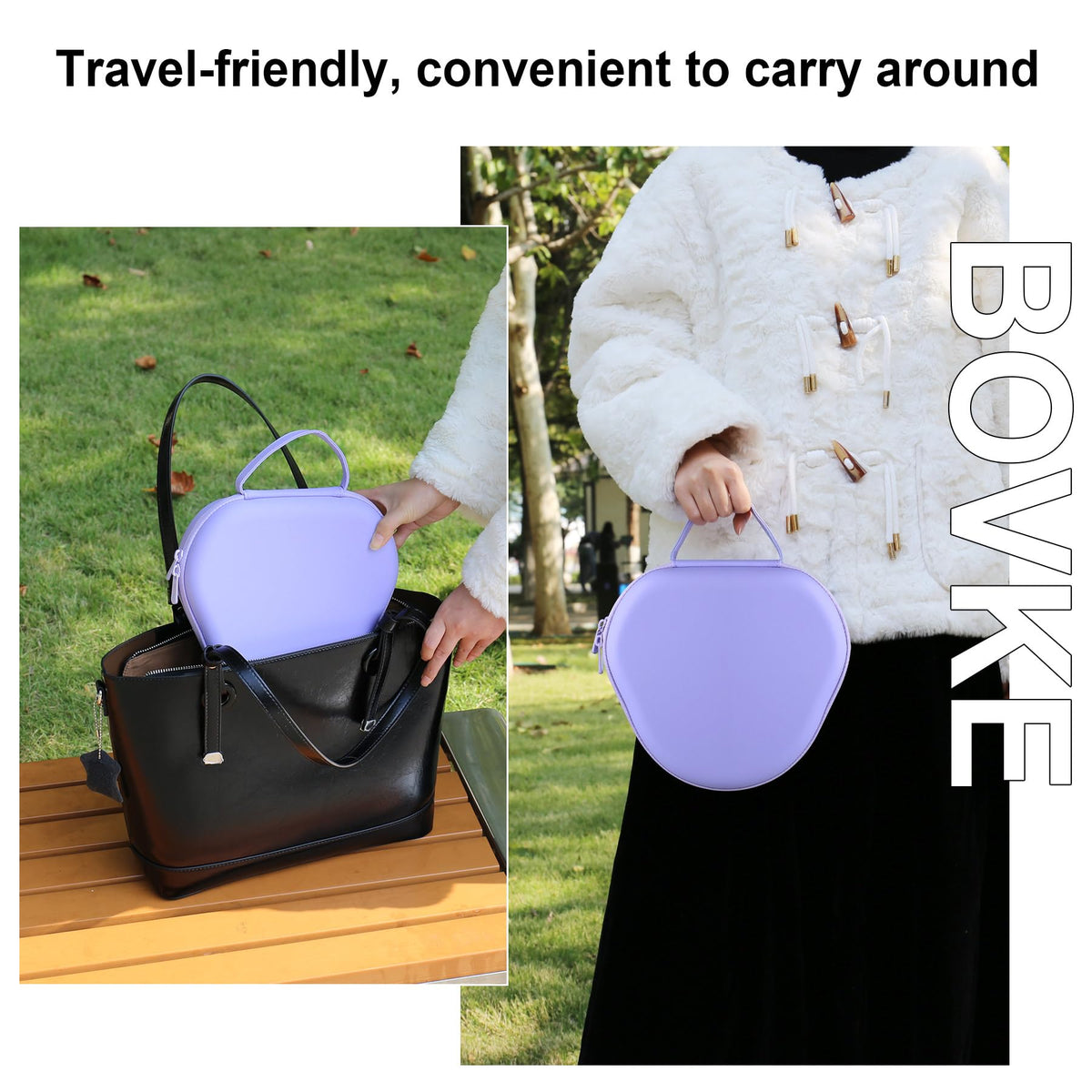 Compact travel case fits in backpacks or luggage.