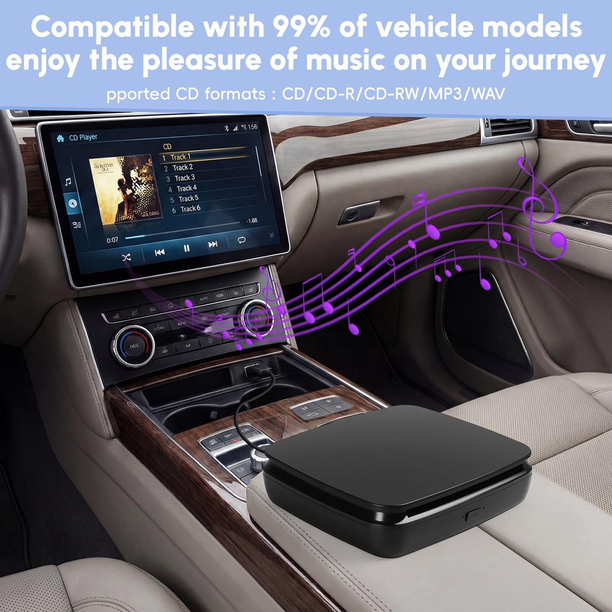 Bovrou connected to MacBook Pro via USB-C, illustrating seamless laptop CD reading