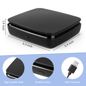 Bovrou next to smartphone for scale, highlighting compact portable size for travel
