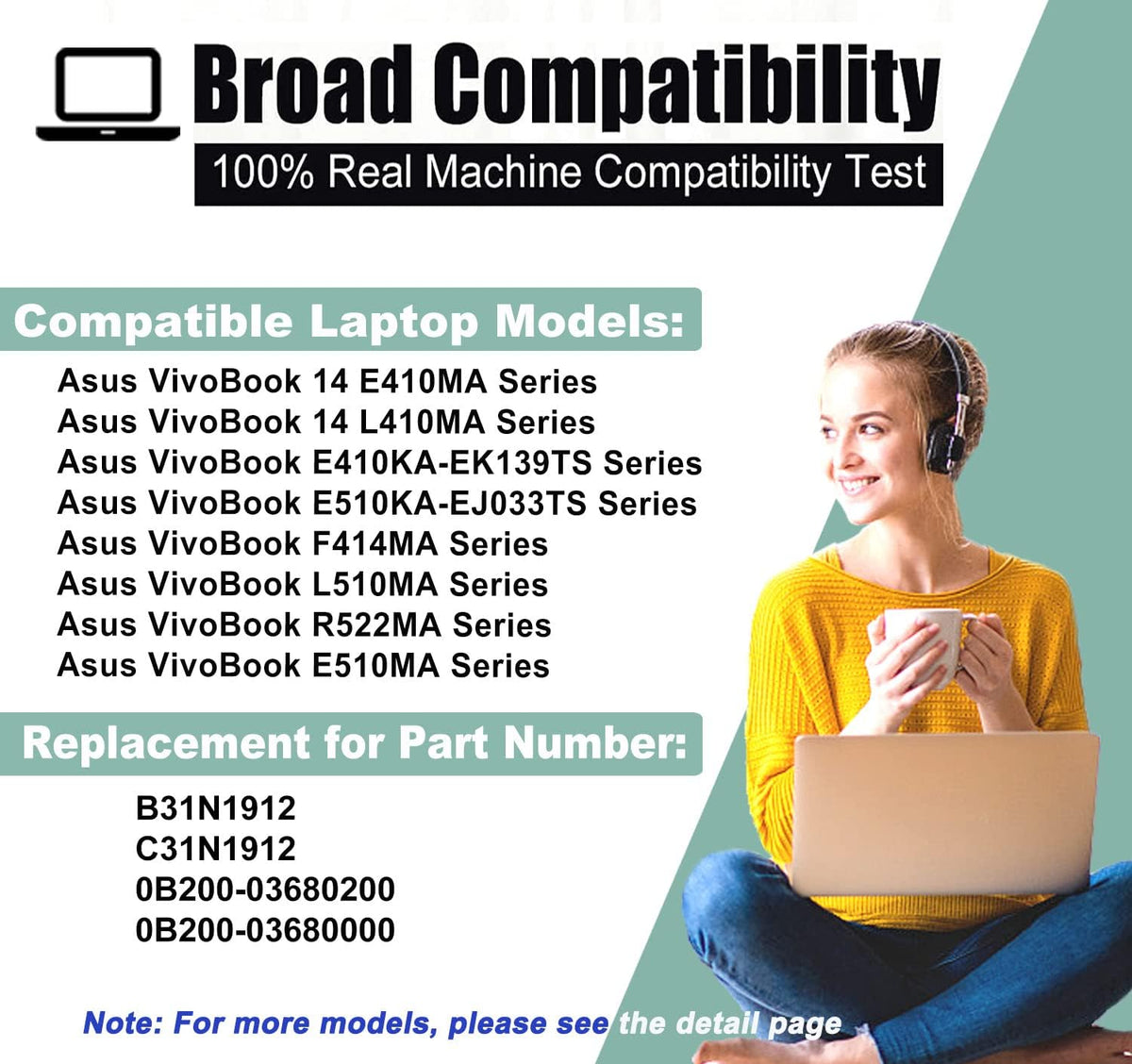 BOWEIRUI B31N1912 compatible laptops list visual reference for VivoBook models