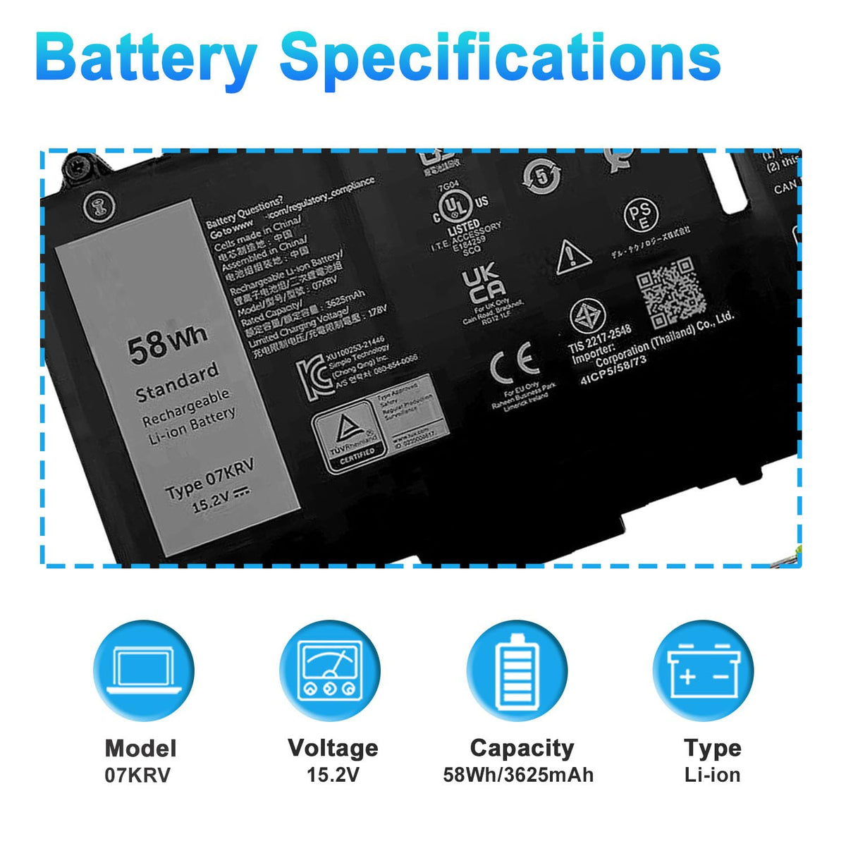 BOWEIRUI battery label close-up showing model and safety ratings for confidence