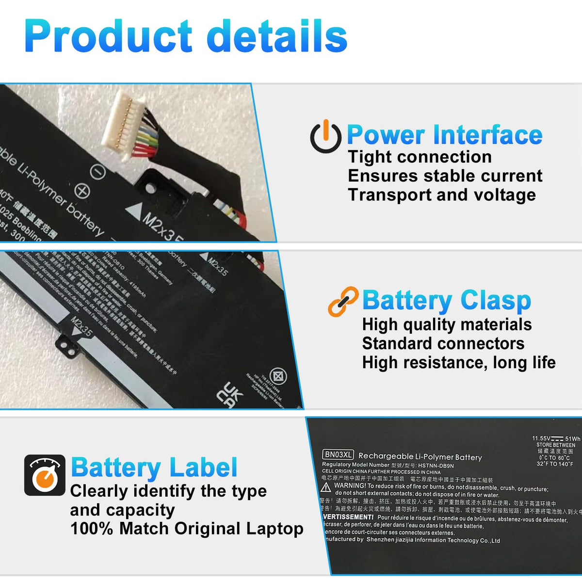 BN03XL battery tested on workbench with safety checks