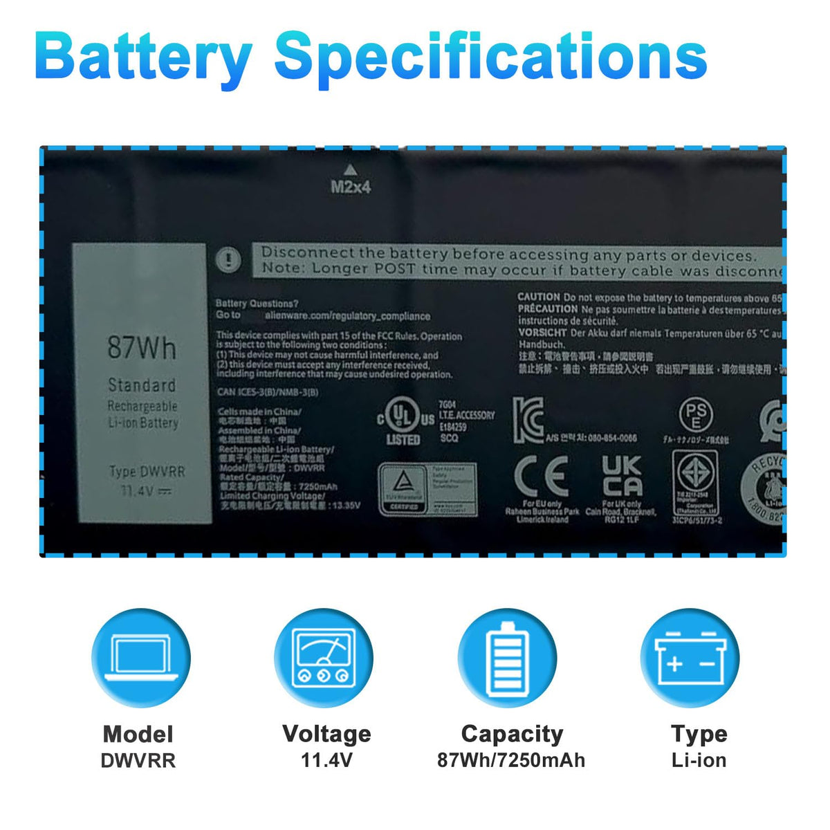 BOWEIRUI battery top label with model and safety certification benefits