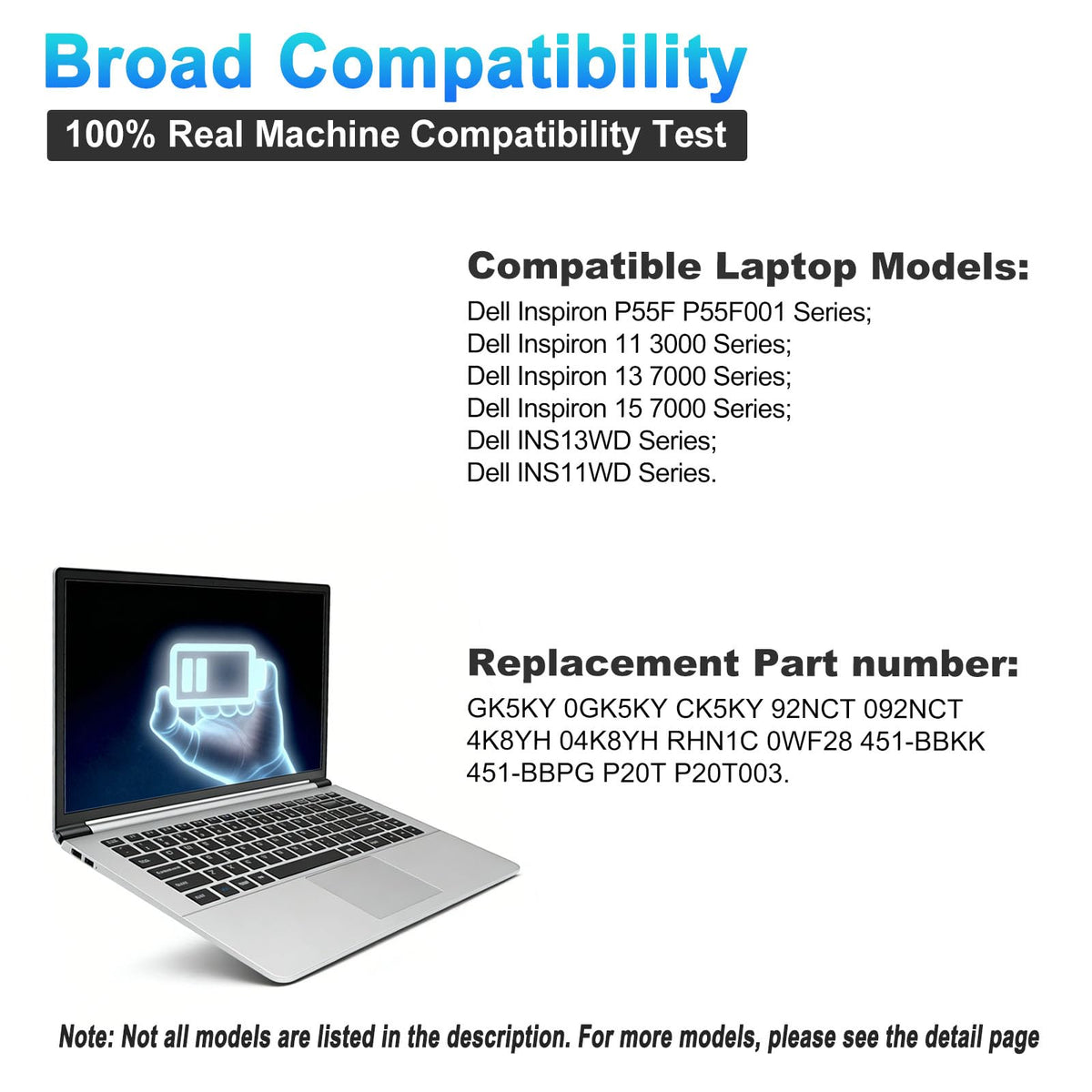 BOWEIRUI GK5KY battery Dell compatibility, supports multiple Inspiron models.