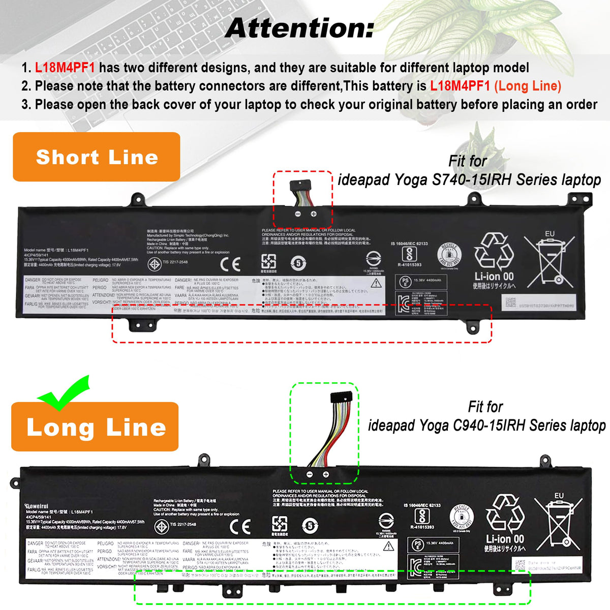 BOWEIRUI battery installed in Lenovo Yoga C940 showing restored runtime advantage