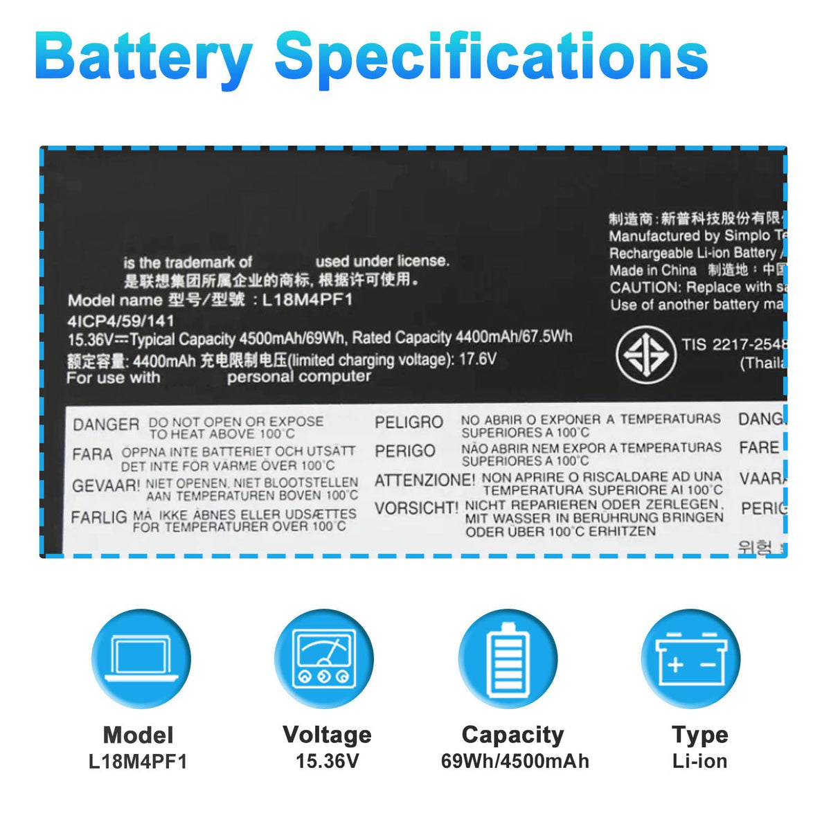 BOWEIRUI label close-up showing L18M4PF1 specs for reliable compatibility check