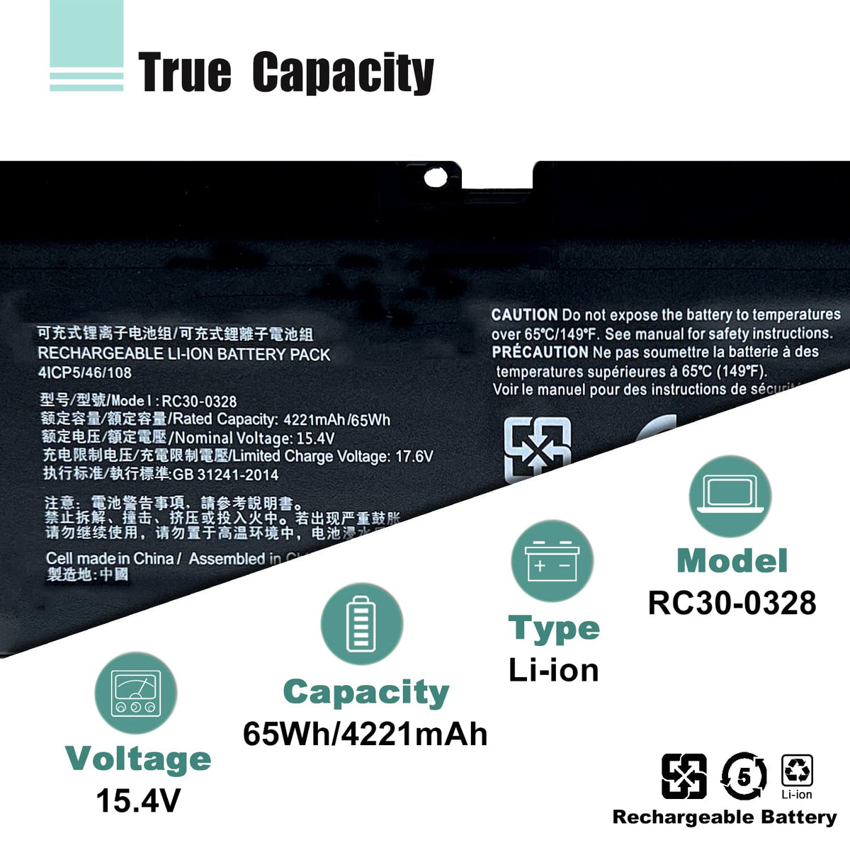 BOWEIRUI RC30-0328 label closeup showing voltage and capacity for accurate match