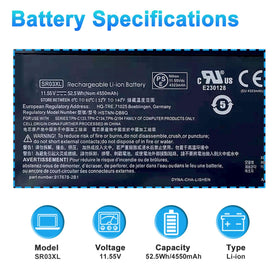 BOWEIRUI SR03XL top label with voltage, capacity and certification details